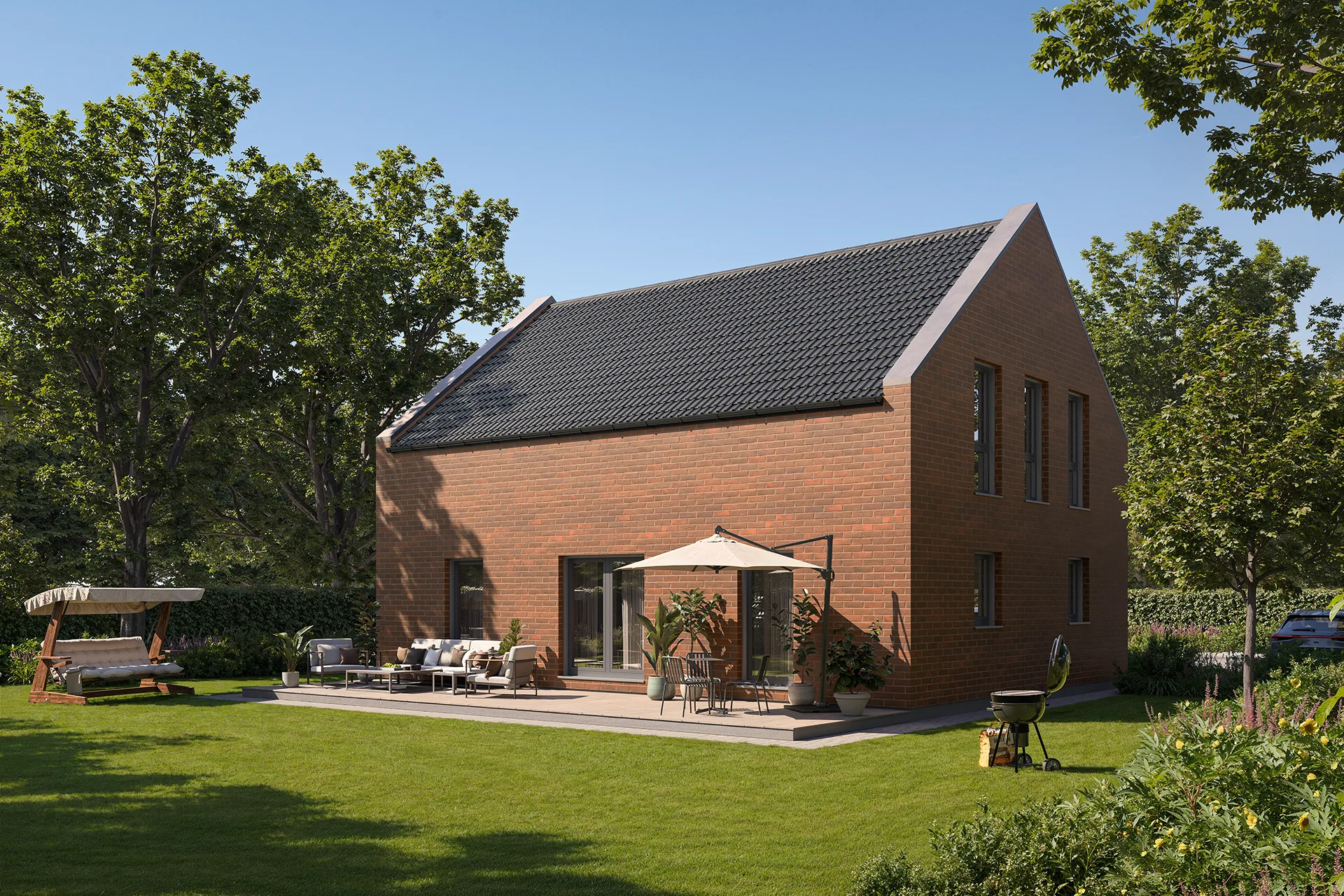 Klinkerhaus Cape Dutch von Meisterstueck Haus Terrassenansicht