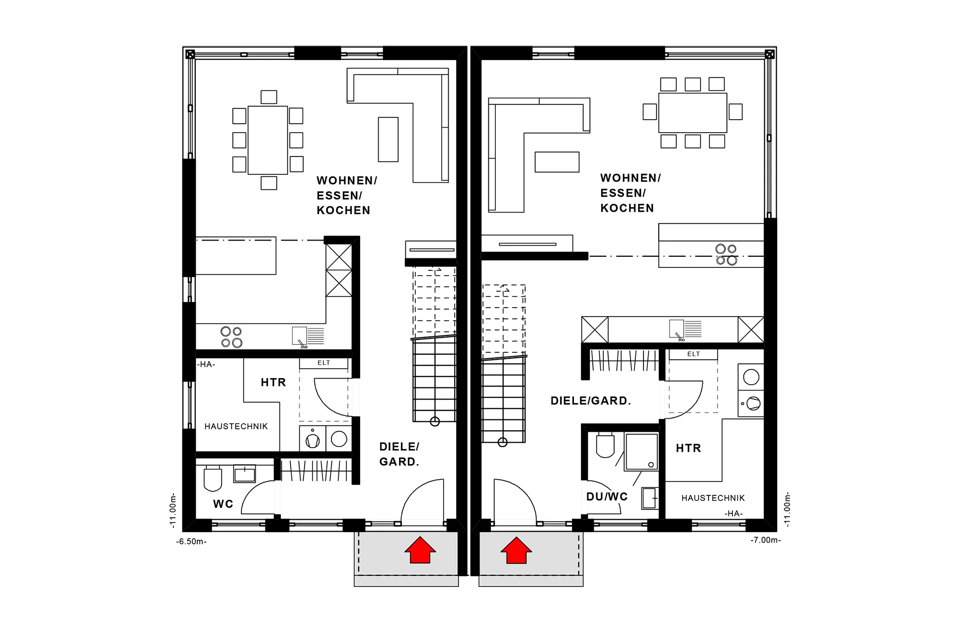 Doppelhaus fuer Individualisten von Meisterstueck Haus Grundriss Erdgeschoss