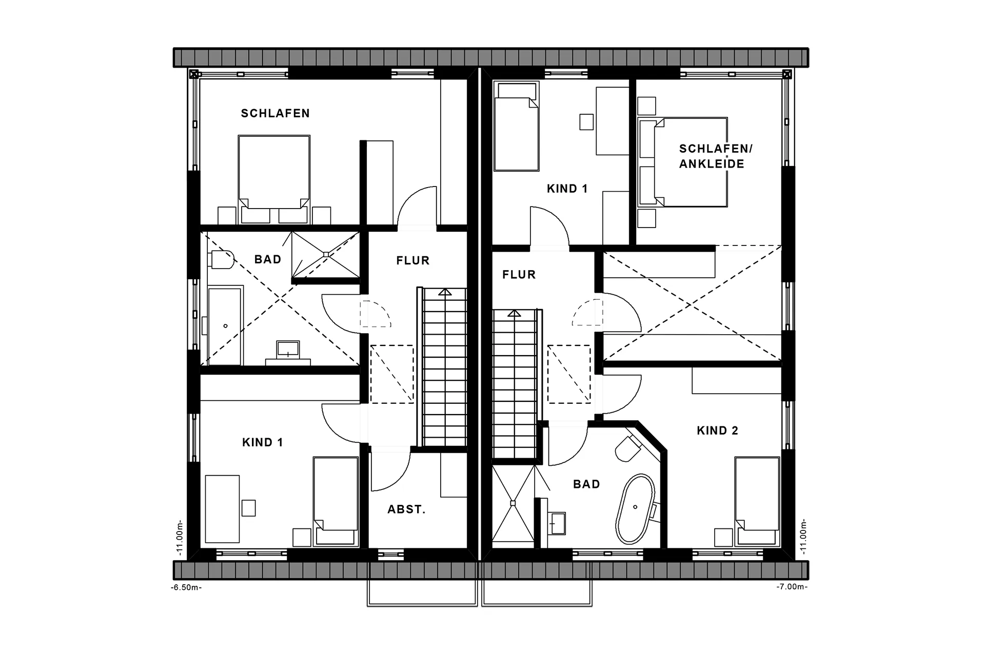 Doppelhaus fuer Individualisten von Meisterstueck Haus Grundriss Obergeschoss