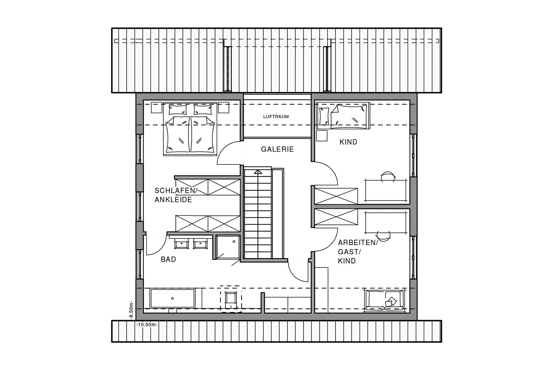 Linear mit Wintergarten von Meisterstueck Haus Grundriss Obergeschoss