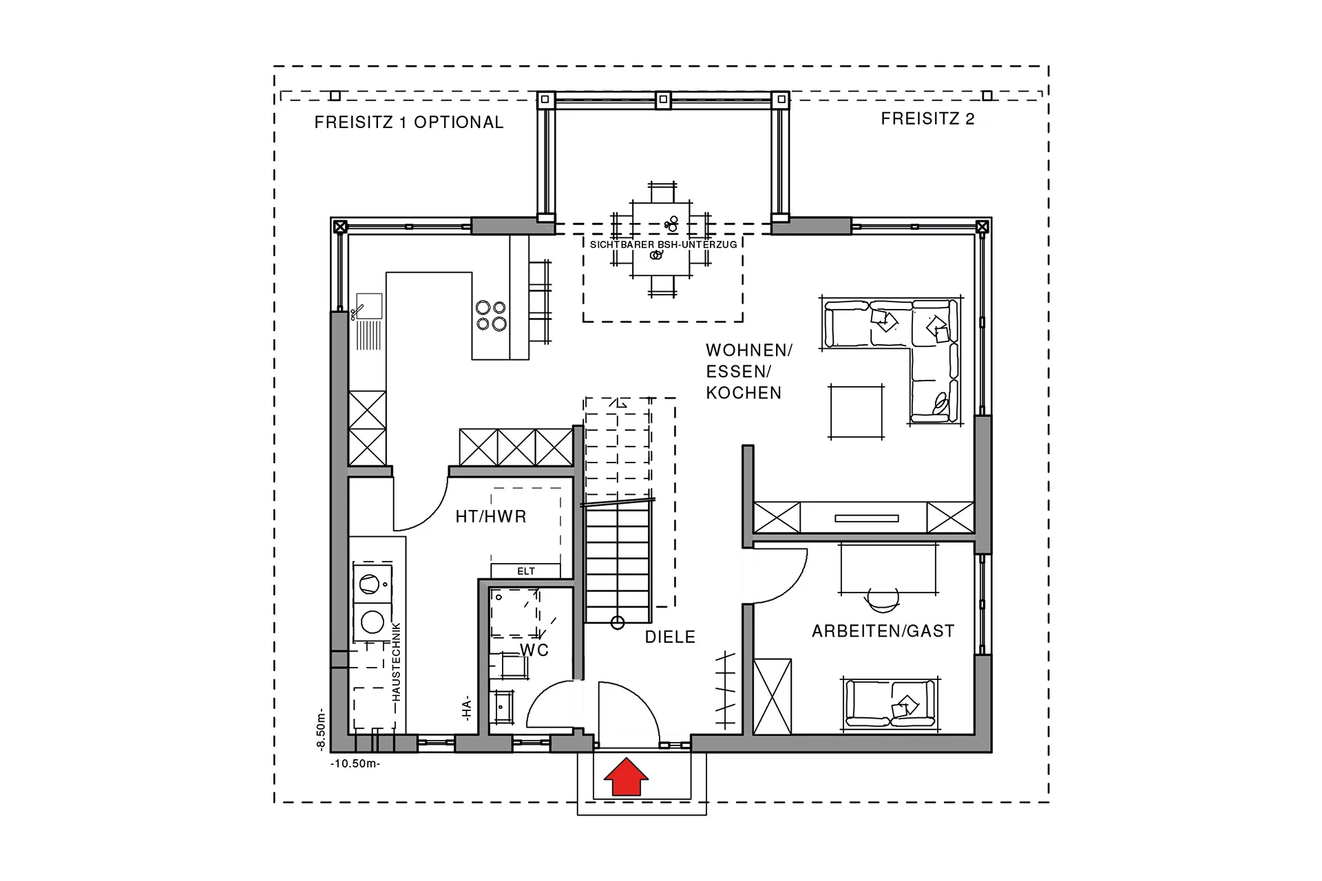 Linear mit Wintergarten von Meisterstueck Haus Grundriss Erdgeschoss