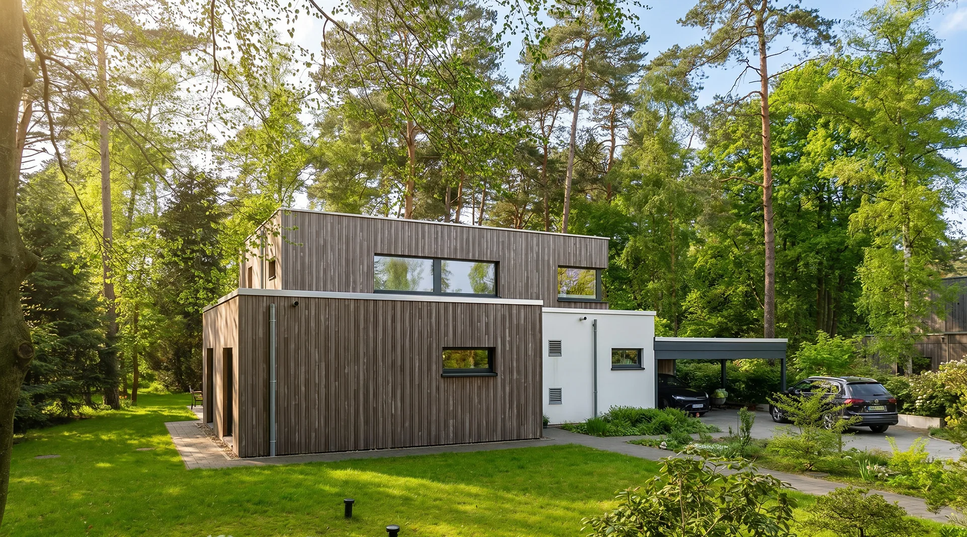 Bauhaus-Villa mit Holzfassade von Meisterstück-HAUS