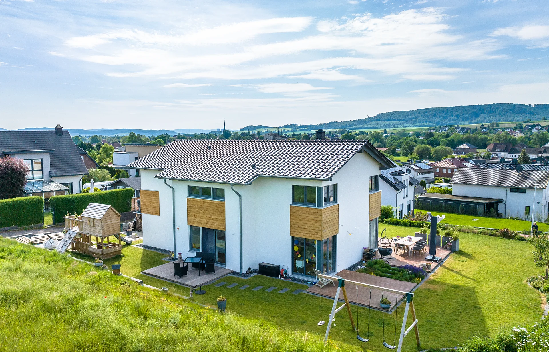 Kubus Familienhaus von Meisterstueck Haus Vogelperspektive
