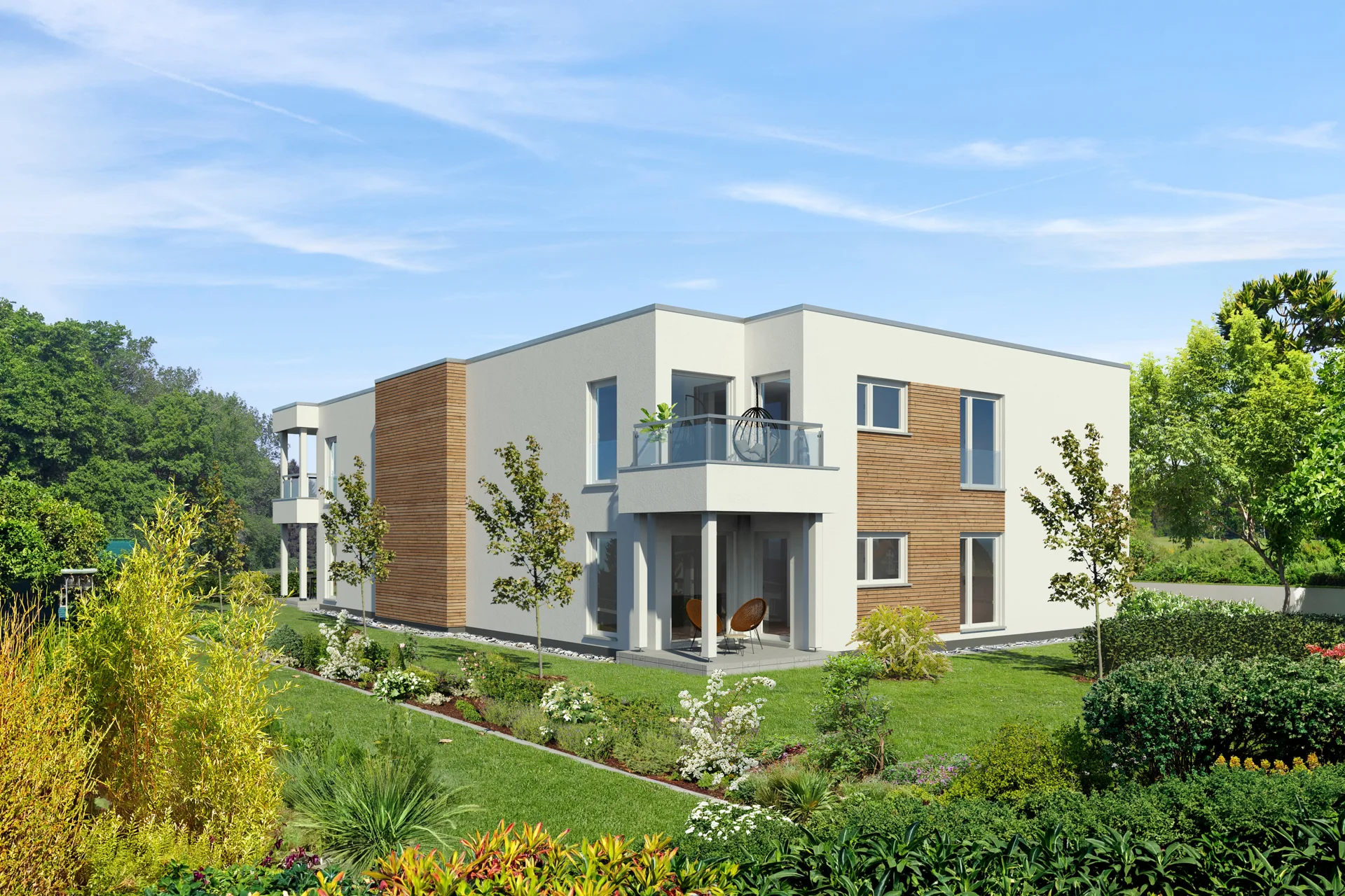 Mehrfamilienhaus-Konzept mit 4 WE von Meisterstueck Haus Gartenansicht