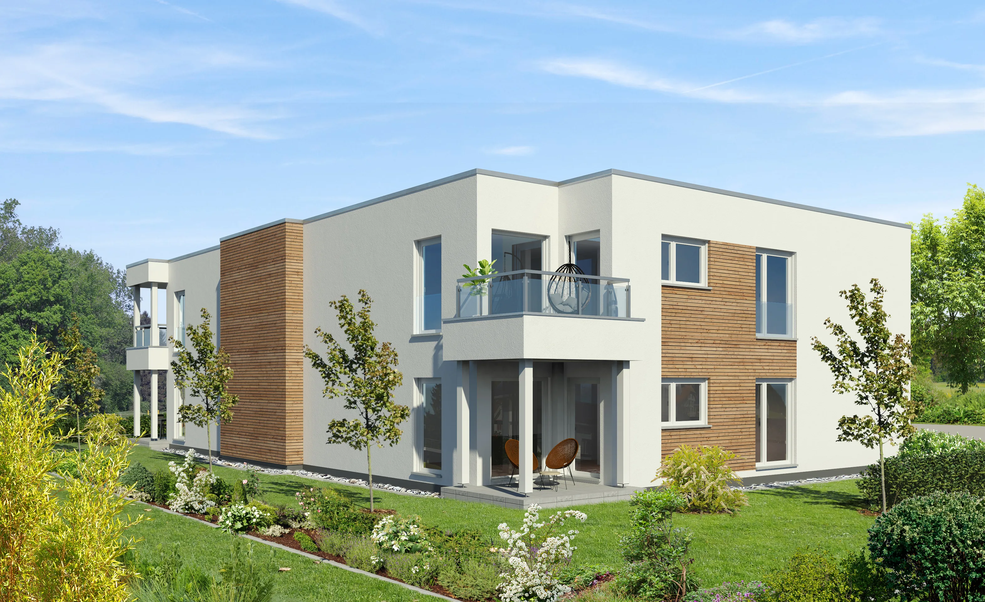 Mehrfamilienhaus-Konzept mit 4 WE von Meisterstueck Haus Gartenansicht