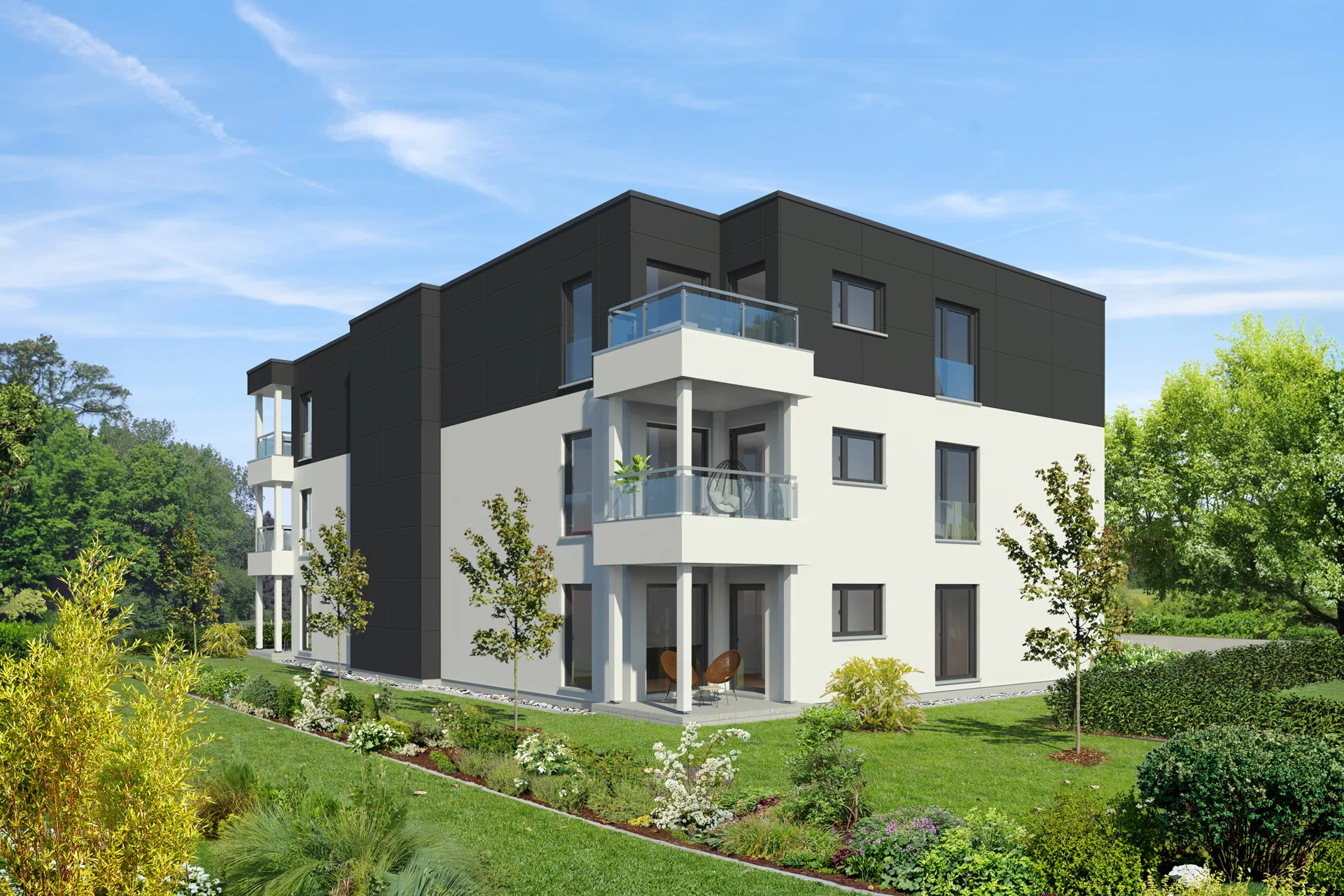 Mehrfamilienhaus-Konzept mit 6 WE von Meisterstueck Haus Gartenansicht