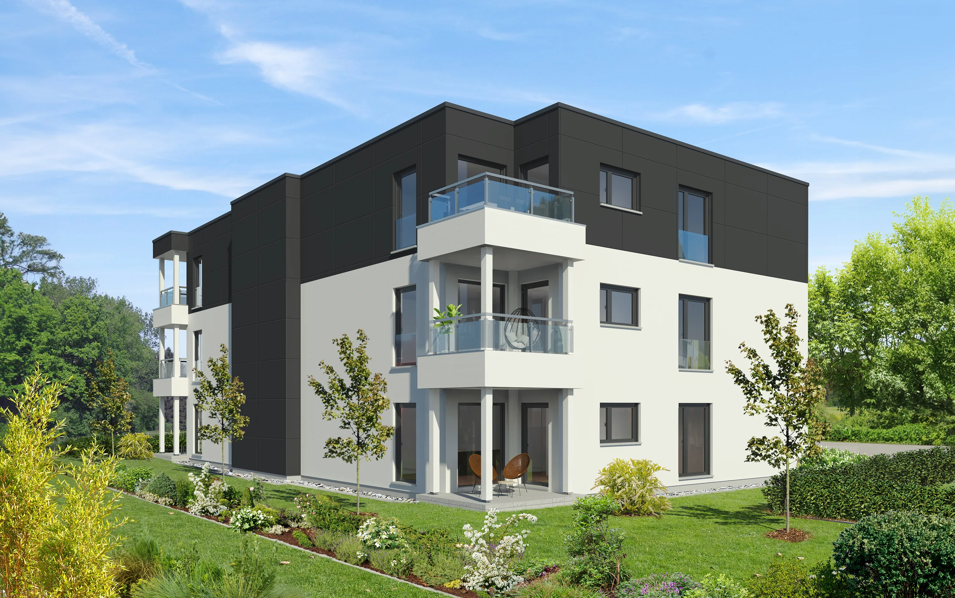 Mehrfamilienhaus-Konzept mit 6 WE von Meisterstueck Haus Gartenansicht