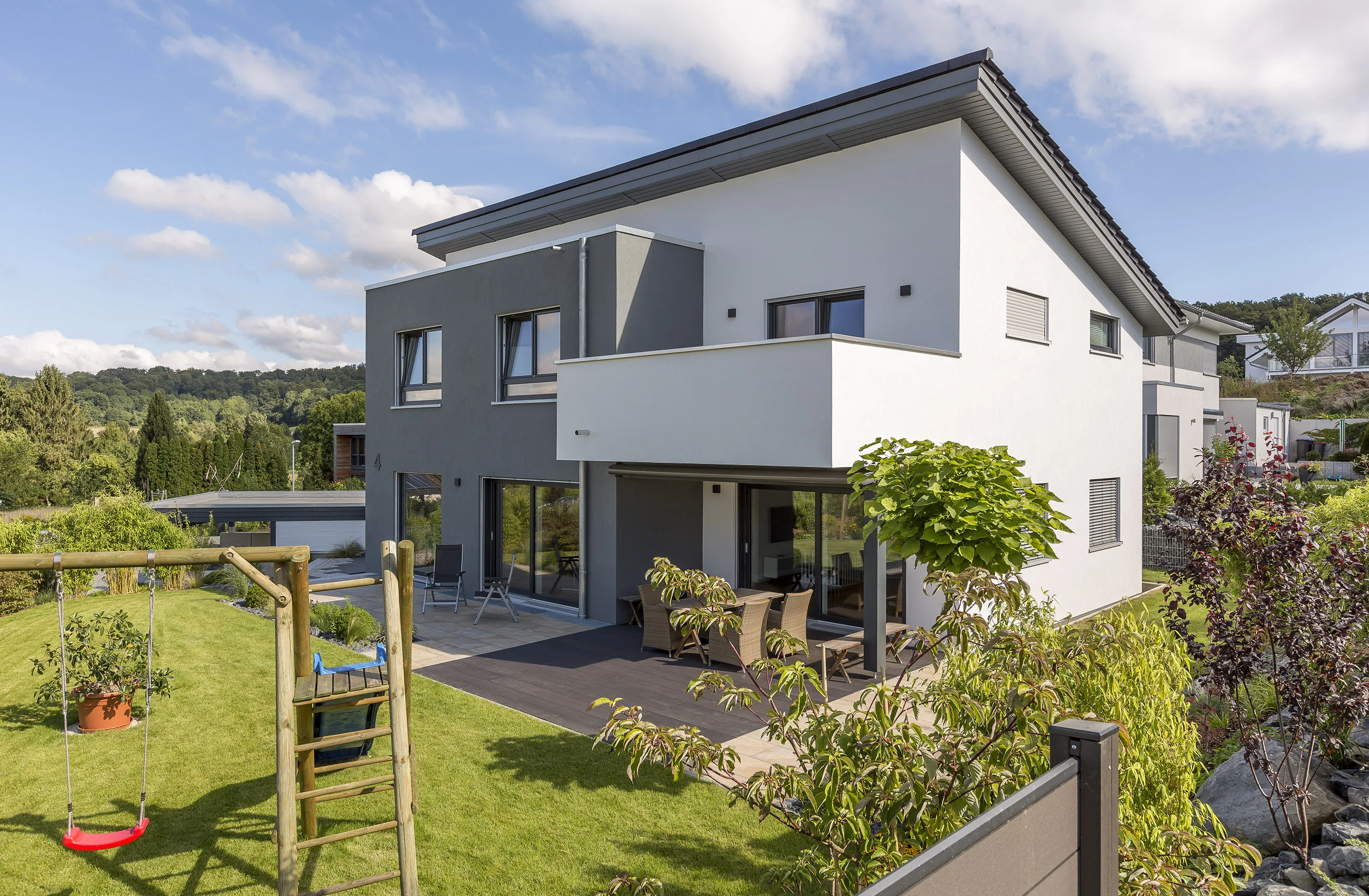 Pultdach und Design von Meisterstueck Haus Gartenansicht 2