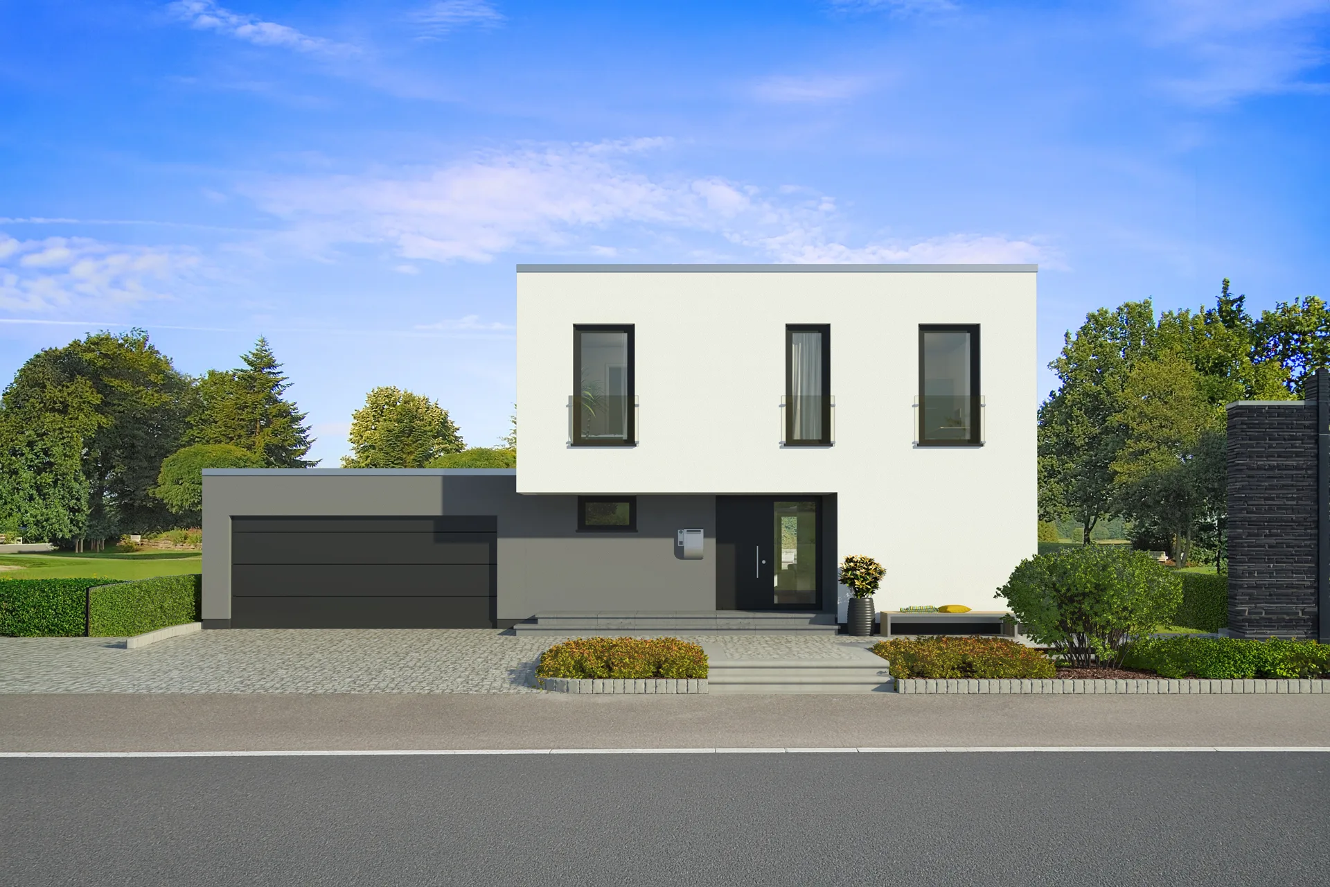 X Black1 Putz grau von Meisterstück-HAUS Straßenansicht