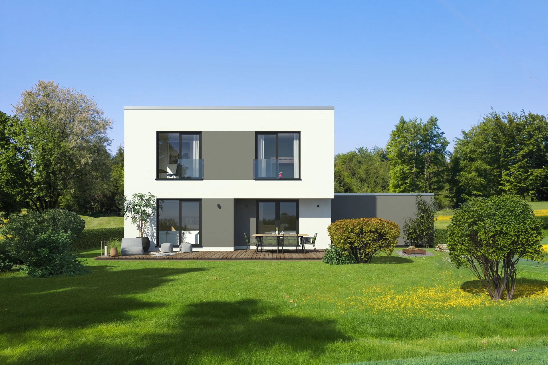 X Black1 Putz grau von Meisterstück-HAUS Gartenansicht