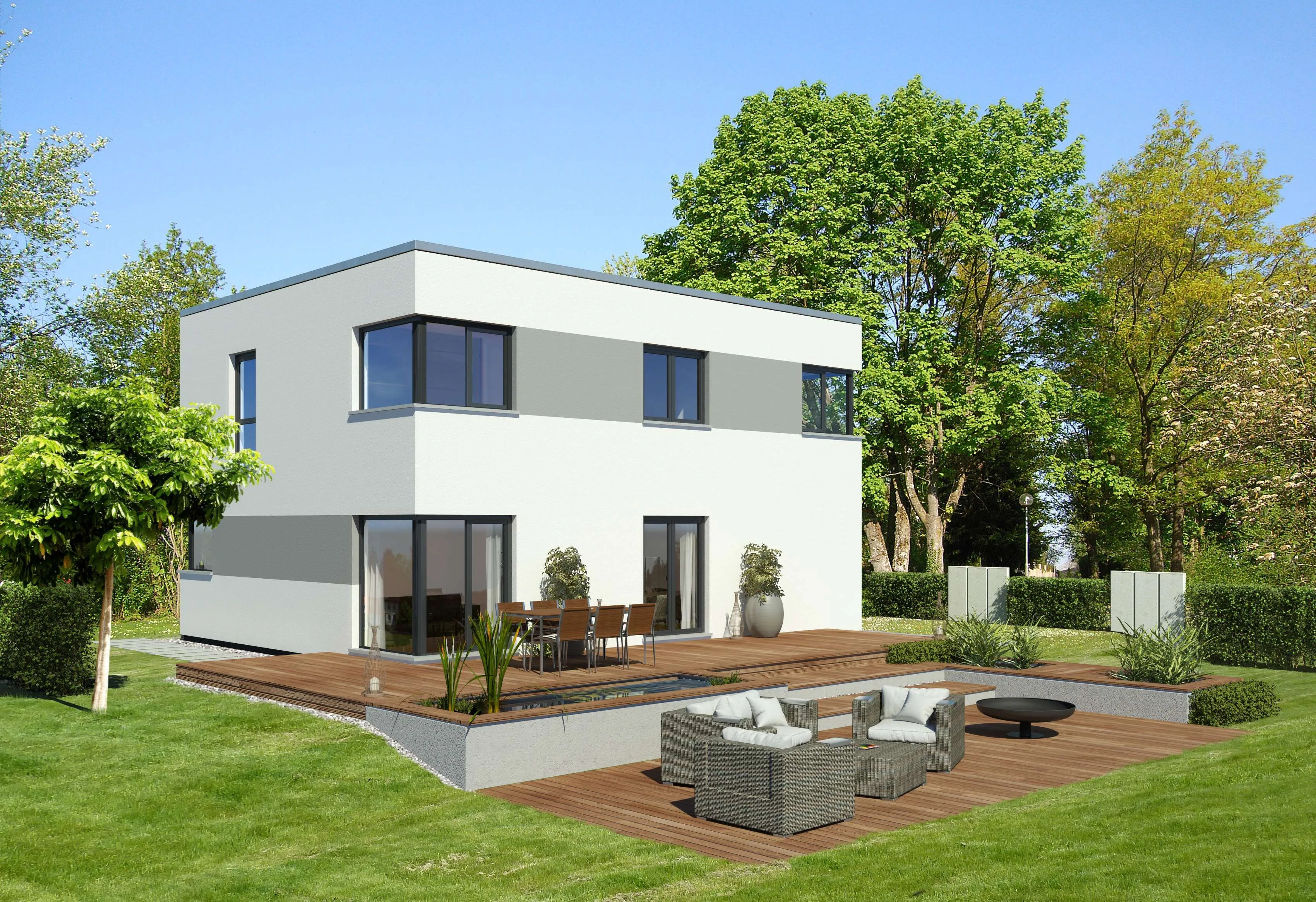 Bauhaus von Meisterstueck Haus Gartenansicht